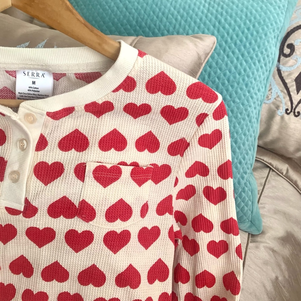 Heart Print Henley Red Hearts Top - Picture 4 of 10